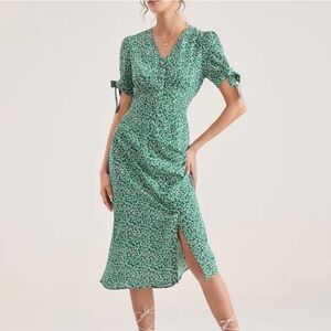 COMMENSE GREEN FLORAL MIDI DRESS